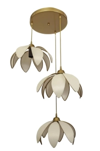 Lotus Çiçeği Tasarımlı 3'lü Sarkıt Modern Avize - Eskitme Çerçeveli Kumaş Kaplama